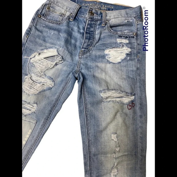 American Eagle Outfitters Vintage Hi Rise Distressed Embroidered Jean Sz 00 S - Picture 4 of 12